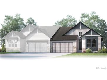 Modern home exterior with two-car garage and stone accents at 8277 S Quail St, Littleton, CO 80127