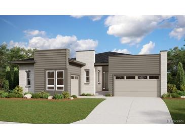 Modern two-story home with attached garage and landscaped lawn at 24710 E 36Th Ave, Aurora, CO 80019