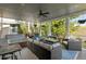 Relaxing covered patio with hot tub, fire pit, and comfortable seating at 10364 Carriage Club Dr, Lone Tree, CO 80124
