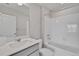 Small bathroom with a single vanity, toilet and bathtub at 1815 Chaffee Crest Dr, Berthoud, CO 80513