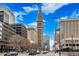 City street view with the Daniels & Fisher Tower at 1560 Blake St # 810, Denver, CO 80202