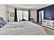 Spacious bedroom with a large bed and a navy blue accent wall at 3407 S Ammons St # 20-2, Lakewood, CO 80227