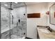 Modern bathroom with a walk-in shower and marble finishes at 141 Shekel Ln, Breckenridge, CO 80424