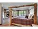 Spacious main bedroom with a rustic log bed, fireplace, and private deck access at 141 Shekel Ln, Breckenridge, CO 80424