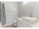 Clean bathroom with a modern vanity and shower/tub at 4381 Cheyenne Dr, Larkspur, CO 80118