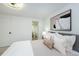 Basement bedroom with en-suite bathroom and modern art at 177 Wolff St, Denver, CO 80219