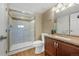 Basement bathroom with walk-in shower and modern vanity at 3958 Scarlet Oak Ct, Castle Rock, CO 80109