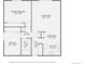 Floor plan showing a 2 bed, 1 bath layout at 3184 S Heather Gardens Way # 302, Aurora, CO 80014