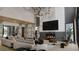 Open living room with a large fireplace and high ceilings at 7499 Preservation Trl, Parker, CO 80134