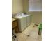 Laundry room with washer, dryer, and a green stool at 1266 S Ammons St, Lakewood, CO 80232