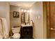 Basement bathroom with single vanity and shower at 5237 Bear Mountain Dr, Evergreen, CO 80439