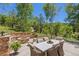 Outdoor patio with fire pit and dining area, offering scenic views at 12171 S Critchell Ln, Littleton, CO 80127