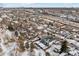 Aerial view of two townhouses, highlighting their location and neighborhood at 2317 S Galapago St, Denver, CO 80223