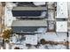 Aerial view of two townhouses and surrounding neighborhood at 2317 S Galapago St, Denver, CO 80223