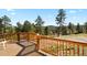 Wooden deck with mountain views and wooden railings at 28730 Mountain View Rd, Conifer, CO 80433