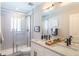 Modern bathroom with double vanity and shower at 4341 N Columbine St, Denver, CO 80216