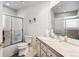Clean and functional bathroom with a shower/tub combo and updated vanity at 4756 E Pinewood Cir, Centennial, CO 80121