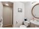 Small bathroom with shower stall, toilet, and vanity at 4756 E Pinewood Cir, Centennial, CO 80121