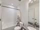 Simple bathroom with shower/tub combo and granite countertop at 16487 E 111Th Pl, Commerce City, CO 80022