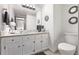 Bathroom with updated vanity, a toilet and decorative mirrors at 1324 Shadow Mountain Dr, Highlands Ranch, CO 80126