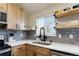 Modern kitchen with gray tile backsplash and white quartz countertops at 2048 Spencer St, Longmont, CO 80501