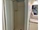 Clean shower stall with glass enclosure and neutral tile at 1103 Stage Dr, Fort Lupton, CO 80621