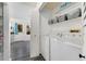 Convenient laundry room with washer, dryer, and shelving at 8224 Washington St # 12, Denver, CO 80229