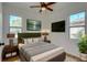 Cozy bedroom with ceiling fan, large TV and ample natural light at 1245 Tamarac St, Denver, CO 80220