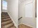 Modern carpeted staircase with a window at the top of the landing at 2555 Mayotte Way, Castle Rock, CO 80109