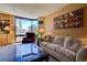 Living room with city views, featuring a sofa, chair, and coffee table at 1625 Larimer St # 904, Denver, CO 80202