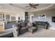 Open floor plan with kitchen island, white cabinets, and living area at 1366 Teton Pt, Lafayette, CO 80026