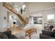 Spacious living room with hardwood floors, high ceilings, and a staircase at 1366 Teton Pt, Lafayette, CO 80026