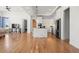 Modern kitchen with white cabinets, marble island and stainless steel appliances at 29775 E 162Nd Ave, Brighton, CO 80603