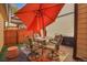 Private patio with seating area and umbrella at 1736 S Pagosa Way, Aurora, CO 80017