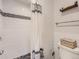 Clean bathroom with shower and modern tile at 7640 S Monaco Cir, Centennial, CO 80112