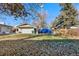 Spacious backyard with mature trees and detached garage at 2230 Jamaica St, Aurora, CO 80010