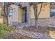 Front entrance with stone accents and a walkway covered in autumn leaves at 7818 Vallagio Ln, Englewood, CO 80112