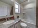 Bathroom with granite countertop and shower/tub combo at , Commerce City, CO 80022