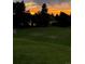 View of a grassy backyard with sunset in the background at 8767 E Dry Creek Rd # 1312, Englewood, CO 80112