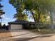 Ranch-style home with a gray exterior, attached garage, and mature trees at 542 E Caley Dr, Centennial, CO 80121