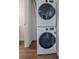 Stackable Samsung washer and dryer in laundry closet at 3744 Miller Ct, Wheat Ridge, CO 80033