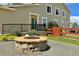 Fire pit and fenced-in backyard with a wooden gate at 14595 Vancouver Pl, Parker, CO 80134
