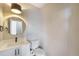 Stylish powder room with a pedestal sink and updated toilet at 8500 W 62Nd Ave # H, Arvada, CO 80004