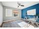 Home office with a modern desk and blue accent wall at 2105 Coronado Pkwy # C, Denver, CO 80229