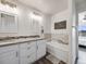 Elegant bathroom with double vanity, soaking tub, and separate shower at 16475 Essex S Rd, Platteville, CO 80651