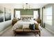 Main bedroom with a green accent wall and ample natural light at 17747 Prairie Peak Trl, Parker, CO 80134