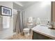 Clean bathroom with shower, toilet and modern vanity at 660 S Alton Way # 7A, Denver, CO 80247
