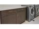 Laundry room with modern cabinetry and side-by-side washer and dryer at 30 S Oneida St, Denver, CO 80230