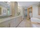 Elegant bathroom with double vanity, soaking tub, and glass shower at 25853 Mount Vernon Rd, Golden, CO 80401