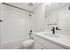 Basement bathroom with white subway tiles and modern fixtures at 5959 S Platte Canyon Dr, Littleton, CO 80123